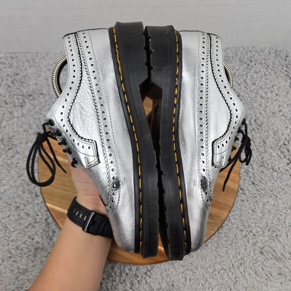 Dr. Martens Womens 8 3989 Metallic Silver Leather Brogue Long Wingtip Oxford - Picture 7 of 15